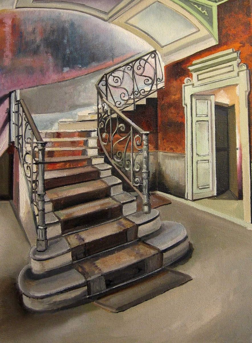 Old Stair, Oude trap Oilpainting, Olieverfschilderij Peter Boonstra, kunstschilder Almere Painter Holland